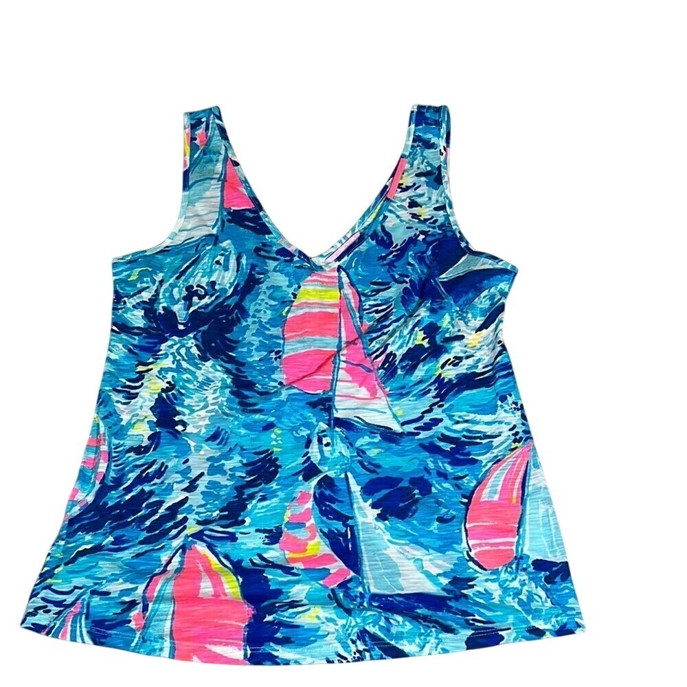 Lilly Pulitzer Asymmetrical Blue and Pink Tank Top Sailboats‎ S Small